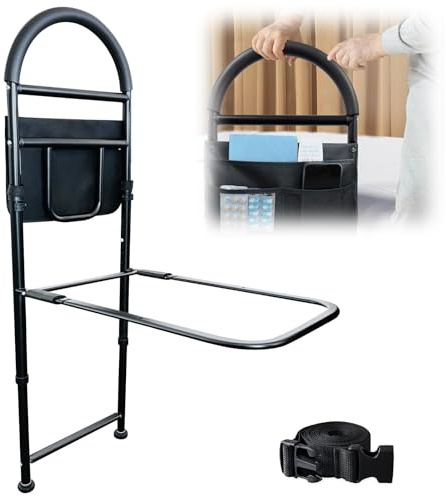 Thaijoy Barrière de lit améliorée pour Personnes âgées avec Pieds et Compartiments de Rangement, Aide au redressement sûre et Stable du lit