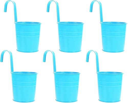 Riyashop Set di 6 vasi da fiori turchesi appesi – Vaso da fiori – Vaso da fiori – Vaso da fiori sospeso – Vaso da fiori in zinco – Ø 9/13 cm – L x A x P ca. 13 x 28 x 24 cm – con gancio rimovibile