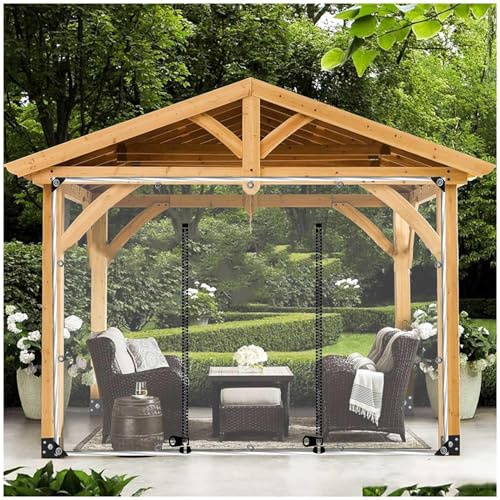 Telone impermeabile trasparente, pannelli laterali in PVC da 0,5 mm, per pergola, gazebo e posto auto coperto, con cerniera, 5 x 2,8 m (larghezza x altezza)