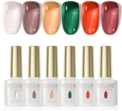 ROSALIND Vernis Semi Permanent, 6 Couleurs Jelly Effet Rouge Rose Clair Vert Marron Semi Permanent, UV/LED Gelée Transparent Effet Vernis Gel pour Débutants, Professionnels Salons de Manucure