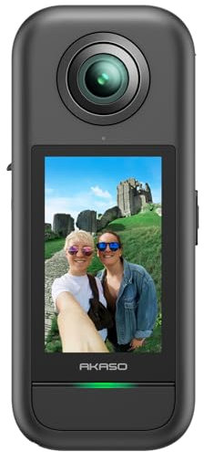 AKASO 360° Action Cam - 5.7K 72MP 360 Grad Actionkamera mit Duale 1/2 48MP Sensoren, 2.29'' Touchscreen, Unsichtbarer Selfie Stick Effekt, 360° Horizon Lock, AI-Verfolgung, 2 * 1350mAh Akku