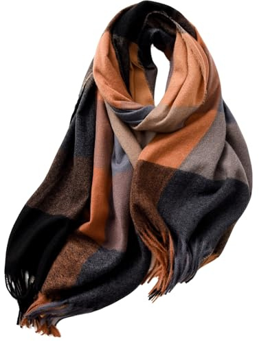 Lykofudi Écharpe pour femmes - Écharpes chaudes à carreaux pour l'hiver, grandes écharpes douces et épaisses et châles Écharpe d'hiver avec pompons 200 × 65 cm