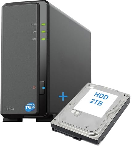 SIMPLETEK - 1 Bay NAS Network Storage Device with 2TB SATA 3.5 HDD - Gigabit Ethernet, 1GB RAM, USB 3.2, - Black (Refurbished)