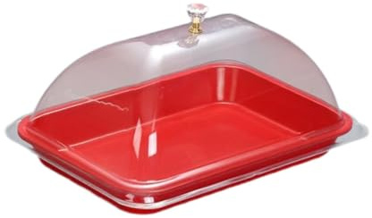 KiBcsLic Campana per Dolci Vetrina per Esposizione Coperchio per Vassoio E Protezione Alimentare Trasparente E Facile Da Pulire Adatto per Ristoranti Panetter, Rosso