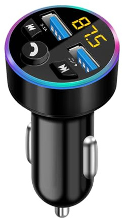 Transmetteur FM Bluetooth - Adaptateur Bluetooth 5.0 - Adaptateur Audio - Lecteur MP3 - Transmetteur FM en Métal - avec Double Chargeur USB pour Téléphone Portable, Prise Allume Cigare