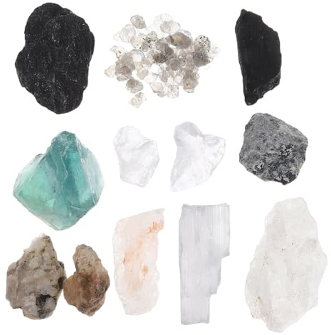 WEKADRIN 1 Box Rock and Mineral Identification Kit for Geology Specimens Set with Quartz Mica Fluorite Iron Ore and More Educational Crystal Collection Box for Elementary Science Learning