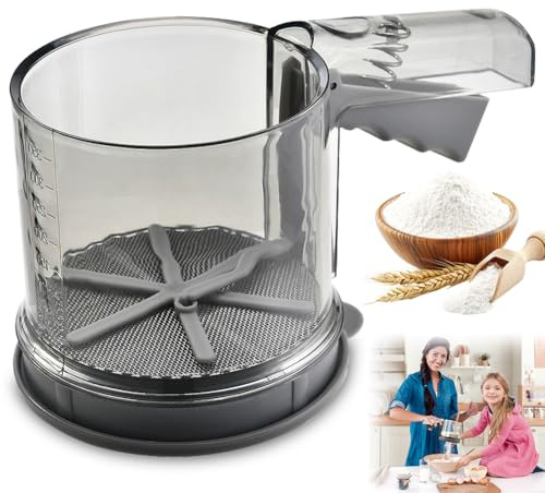 Umllpet Tamis à Farine en Acier Inoxydable à Double Maille, modèle à Une Main Forme Tasse pour Sucre Glace Cacao et Poudre d’Amande