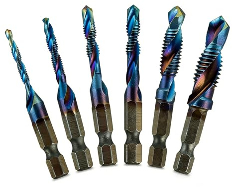 Ztolbriy Brocas para metal, Juego de brocas de titanio con Combi de rosca, machos de rosca en espiral de HSS con vástago hexagonal de 6,35 mm, ideal para atornillador inalámbrico