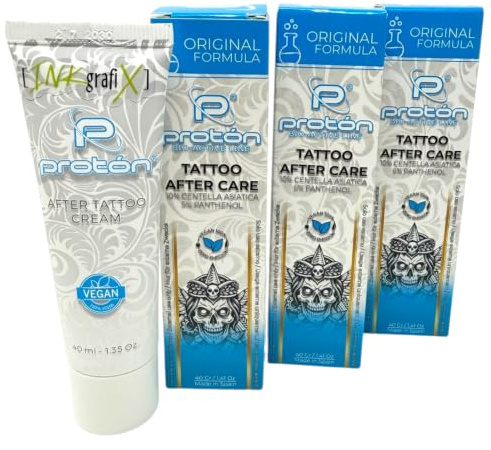 INKgrafiX Crema de tatuaje con pantenol 3 x 40 ml – 3 unidades vegano – INKgrafiX Crema profesional para tatuajes – 10% Centella