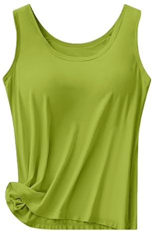 Camiseta de Tirantes Finos Ajustable para Mujer, con Sujetador Incorporado y Relleno, Suave y elástica, Ideal para Yoga, Entrenamiento y Verano (Verde, Talla XL)