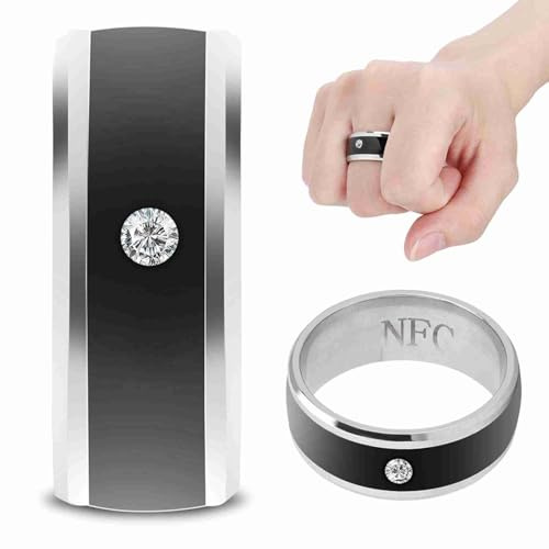 Bewinner Anello NFC Smart, Dispositivo Indossabile Multifunzione per Telefono Cellulare, Chip NFC Impermeabile Senza Costi per Condivisione Dati, Blocco App e Protezione Privacy, Misura Universale 7