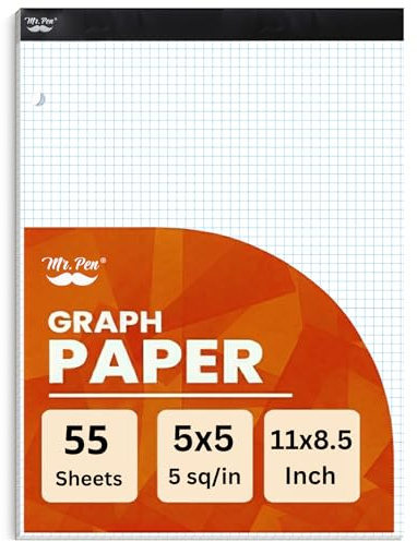 Mr. Pen Graph Paper, 5x5 (5 Squares per inch), 11x8.5 Engineering Graph Paper Pad, 55 Sheet
