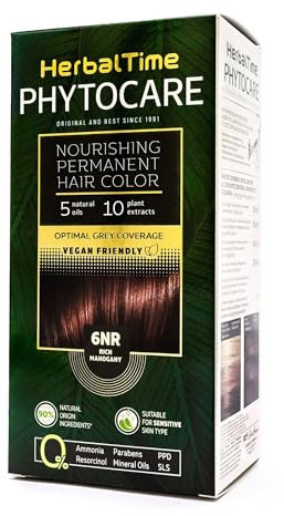 Herbal Time Phytocare Tinte Permanente | Sin Amoniaco, Sin Parabenos | Tinte Natural Pelo Profesional | Kit Tinte de Pelo | Nutre y Protege Tu Cabello | Color Caoba Intenso 6NR