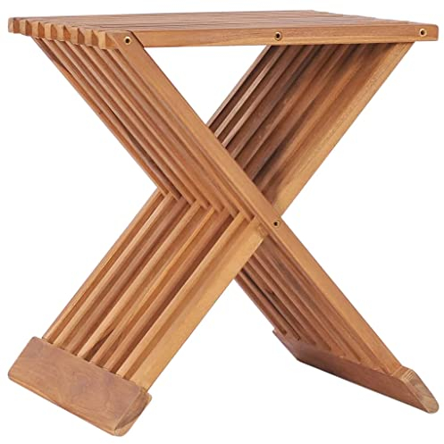 vidaXL Teak Massiv Hocker Klappbar Sitzhocker Gartenhocker Klapphocker Holzhocker Dekohocker Fußhocker Gartenmöbel Terrasse 40x32x45cm