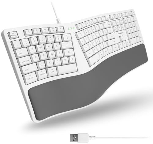Macally MERGOKEY, Teclado ergonómico USB-A con Cable y reposamanos, diseño QWERTY Americano