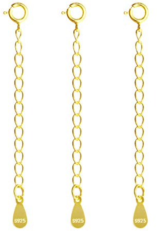 3 Stück Gold Kettenverlängerung 925 Sterling Silber Verlängerung Kette Halskette Fußkette Armband Verlängerungsketten für Schmuckherstellung, 2 Zoll