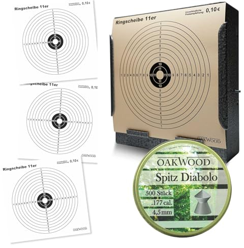 Set 50 Zielscheiben 14x14cm + 500 Diabolos 4,5mm Spitzkopf oder Flachkopf nach Wahl mit Kugelfang Verschiedene Varianten für Luftgewehr und Luftpistole (C02-Pistole)