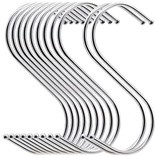 MgcTolBox 20 Stück S-Haken aus Metall, Haken Silber, Schwermetall-S-Haken, geeignet für Küche, Bad, Schlafzimmer und Büro(L, silber)