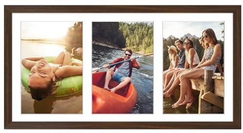 Americanflat 20x41 cm Bilderrahmen Collage - Zeigen Sie drei 13x18 cm Fotos an Ihrer Wand an - Bilderrahmen für Mehrere Bilder der Familie - Verbundholz mit Bruchsicherem Glas - Walnuss