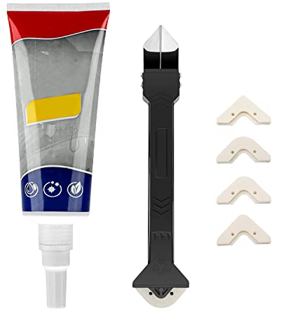 Silber Fugenmörtel, CHSEROK 250 ml Fliesenreparatur Set, Silikon Abzieher mit 5 Silikonköpfen, Feuchtigkeitsbeständig und Pflegeleicht, Einsetzbar für Boden- und Wandnähte, Badezimmer