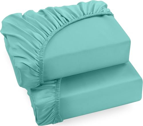 Utopia Bedding - 2er Set Spannbettlaken 160x200cm - Spa Blau - Oeko-Tex Zertifiziertes - Gebürstete Mikrofaser Spannbetttuch - 35 cm Tiefe Tasche