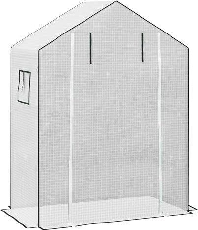 Outsunny Walk-in Greenhouse Cover Replacement with Roll-up Door and Mesh Windows, Reinforced PE Hot House, Cover COVER ONLY, 140 x 73 x 190cm, White