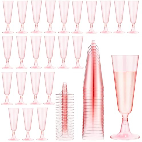FePen Copas Champagne Plastico50 Piezas, copas plastico duro, Reutilizable Copas Plastico, Copas de Plastico para Bodas, Cumpleaños, Fiestas, Celebraciones Festivas (Pink)