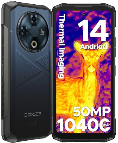 DOOGEE Fire 6 Wärmebildkamera Outdoor Handy Ohne Vertrag 10400mAh 256GB+16GB/2TB TF Outdoor Smartphone Android 14 Baustellenhandy 6.56” Display 50MP Kamera Fingerabdruck/Triple Card Slot/GPS/OTG