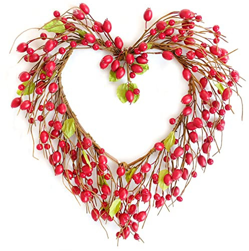 CIR OASES Heart wreath Red Berry wreath 16 inch Spring Front porch decor Wedding birthday party decor