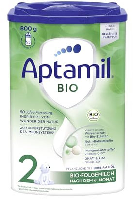 Aptamil Bio 2 – Unsere Bio-Folgemilch nach dem 6. Monat – Mit Omega 3, DHA & ALA, ohne Palmöl, Babynahrung, Milchpulver, 1x 800 g