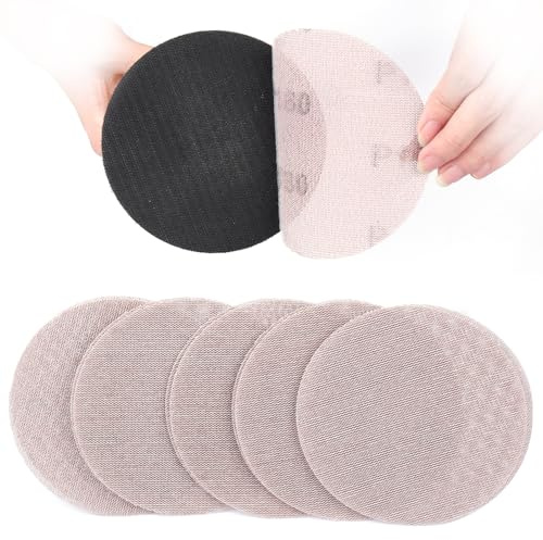 Sruhrak Treillis Feuilles Abrasive 125mm, 50 Pièces Papier a Poncer 180 Grains Abrasives Papier pour Ponceuse Vibrante Polir et Enlever La Rouille