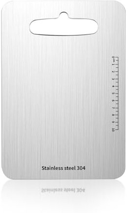 HzzFeiQiang Tagliere in acciaio inox ，tagliere acciaio inox，Entrambi i lati possono essere utilizzati Superficie con scala graduata Impugnatura appendibile (29 * 20)
