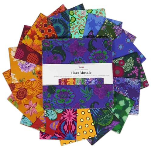 Soimoi 40 pezzi quadrati di tessuto di cotone pacchetti di ciondoli per quilting, torte a strati di grasso, quadrati di trapunta pretagliati 10 x 10 pollici, di tessuti fai da te - Mosaico floreale