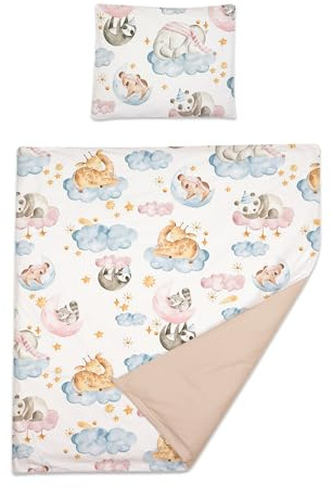 Baby Comfort - Set di 2 copripiumini e federe 80 x 70 cm per lettino, culla o passeggino (Animali tra le nuvole)