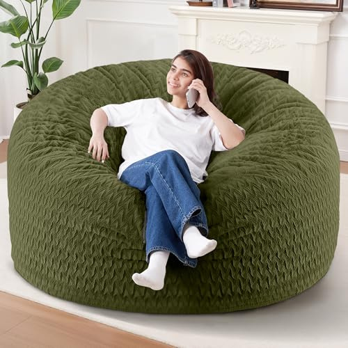 6FT Bean Bag Chair,Giant Bean Bag Chairs for Adults,Big Bean Bags with Memory Foam Filled, Large Beanbag Chairs with Chevron Plush Cover-Green