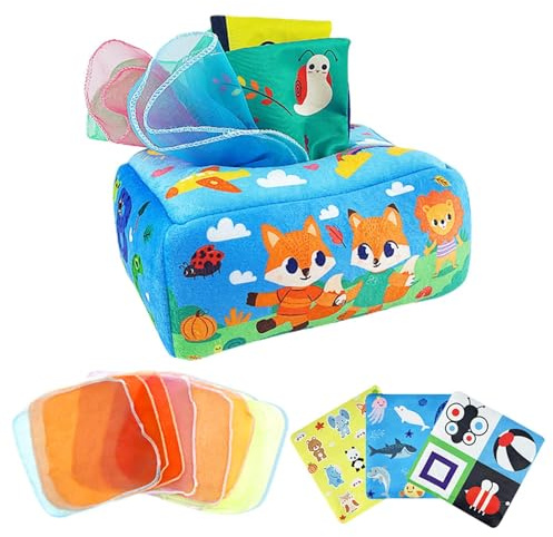 Générique Baby De Mouchoir Boîte Jouet, Toys Sensory avec 8 Foulards en Soie F, Tire Sensoriel Le Long La Boîte Tissus pour Bébé, 6-12 Mois Must Haves - Baby Toys for Boy Girl Christmas Shower Gift