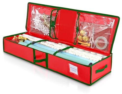 YEENAIV Sac de Rangement en Tissu pour Papier Cadeau de Noël, Rangement en Papier d'Emballage Pochettes à Fermeture Éclair, Sacs en Tissu Oxford 600D pour Cadeau Noël Étiquettes Et Nœuds (Rouge) | Organisateur de rouleaux de papier sac de rangement rectangulaire 103 x 36 x 15,4 cm