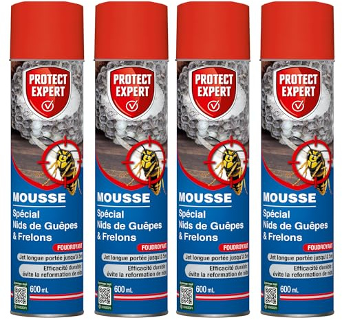 PROTECT EXPERT 4 Aérosols Anti-Guêpes & Frelons - Mousse - 4x600ml