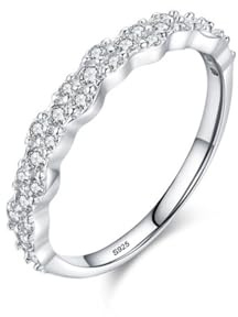 Ayoiow modesmycke ringar dam925 sterlingsilver zirkon, vågformad zirkonring vänskapsringar i silver för flickvän, 49 (15,6)–60 (19,1), lämplig för årsdag