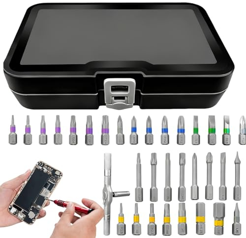 Fruusv Destornillador con caja de almacenamiento – Manivela en T ergonómica con trinquete – Kit de herramientas de reparación – para principiantes profesionales Padre Marido Gafas de bicicleta reloj