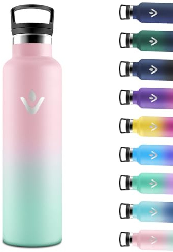 Motswedi Borraccia Termica 1 litro, Doppia Parete, Bottiglia Termica, a Prova di Perdite, Borraccia con Cannuccia, Acciaio Inox, Borracce Termiche, per Palestra, Outdoor, Campeggio, Rosa & Verde