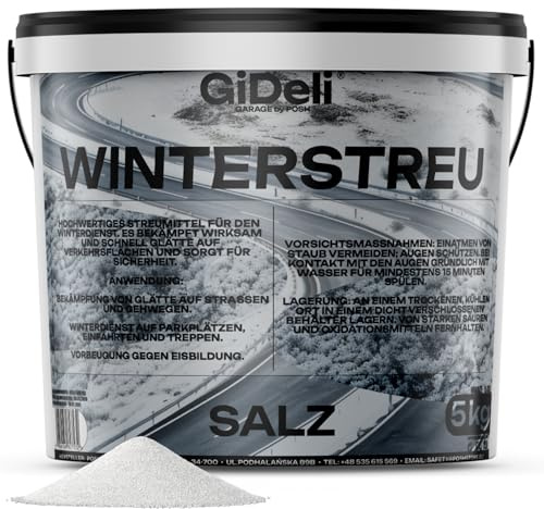 GiDeli Streusalz 5kg im Eimer - Auftausalz gegen Eis & Schnee - Tausalz für Winter - Ursalz für Schnee - Effektiv Winterstreu gegen Glätte - Effektives Schneeräumen