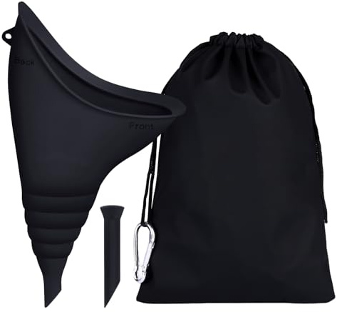 Urinella for Women, Reusable Urinal Women for Urinating Standing or Squatting, Silicone Portable Foldable Women's Urinal with Extension Tube, Bag for Outdoor Activities, Camping (Black)