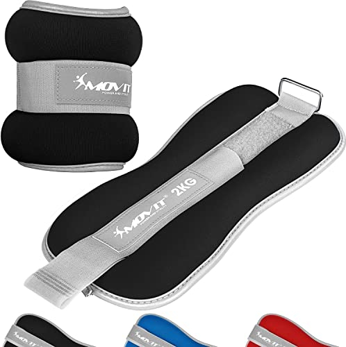MOVIT® 2er Set Gewichtsmanschetten Neopren mit Reflektormaterial und Frottee-Einsatz Laufgewichte für Hand- und Fußgelenke 2x 1,0 kg schwarz