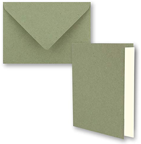 NEUSER PAPIER Set di 25 biglietti pieghevoli in carta kraft verde vintage, con buste e inserti, formato DIN A6, 10,5 x 14,8 cm, colore: verde, riciclaggio