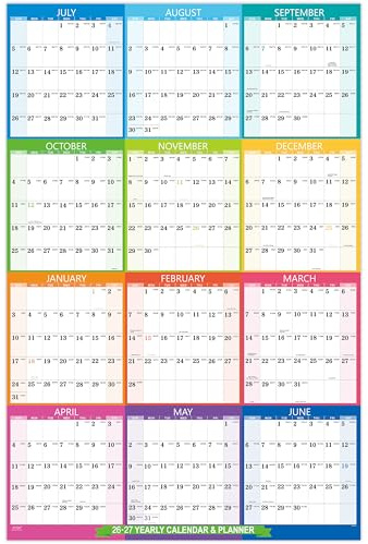 2026-2027 Yearly Wall Calendar - 2026-2027 Calendar, July 2026 - June 2027, Yearly Calendar/Planner, 34.3 x 22.8(Open), Wall Calendars 26-27 with Double-Sided Round Sticks - Colorful