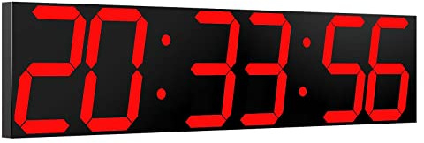 CHKOSDA Orologio digitale da parete 27,5”, grande LED con dimmer automatico, timer per conto alla rovescia, con telecomando, 6 cifre, montaggio a parete, data e temperatura (rosso)