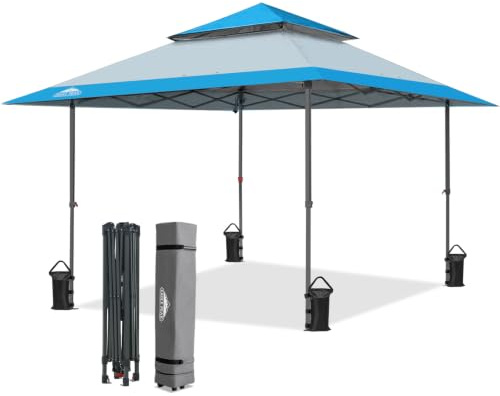 EAGLE PEAK 4 x 4 m rakt ben nedfällbart tält omedelbar canopy utomhus, enkelfällbart skydd med självutbyggbara takfot 15,4 m² skugga, ljusblå