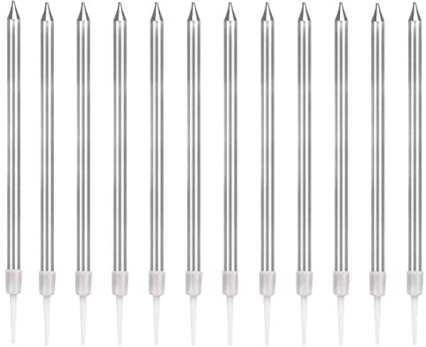 Birthday Cake Candles,12 Pieces Silver Glitter Birthday Candles for Cakes Tall Birthday Party Cake Design for Birthday Wedding Party Decoration