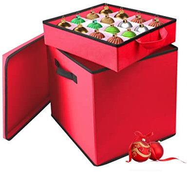 Almineez Christmas Tree 64 Bauble Decorations Box Bag Holder With 4 Removable Trays Storage Multipurpose Ornaments Organiser With Carry Handles Xmas